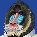Pixel art of a mandrill in a collared shirt.'